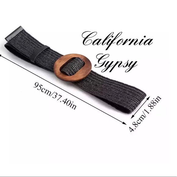 Woven straw wood buckle belt - Picture 2 of 2